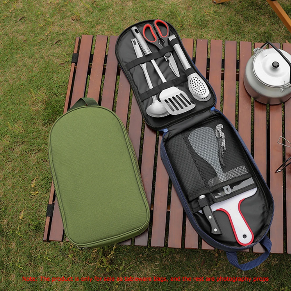 Bolsa de almacenamiento de utensilios de cocina portátil, tela Oxford, bolsa para vajilla de barbacoa y Picnic, organizador de utensilios de cocina para acampar al aire libre