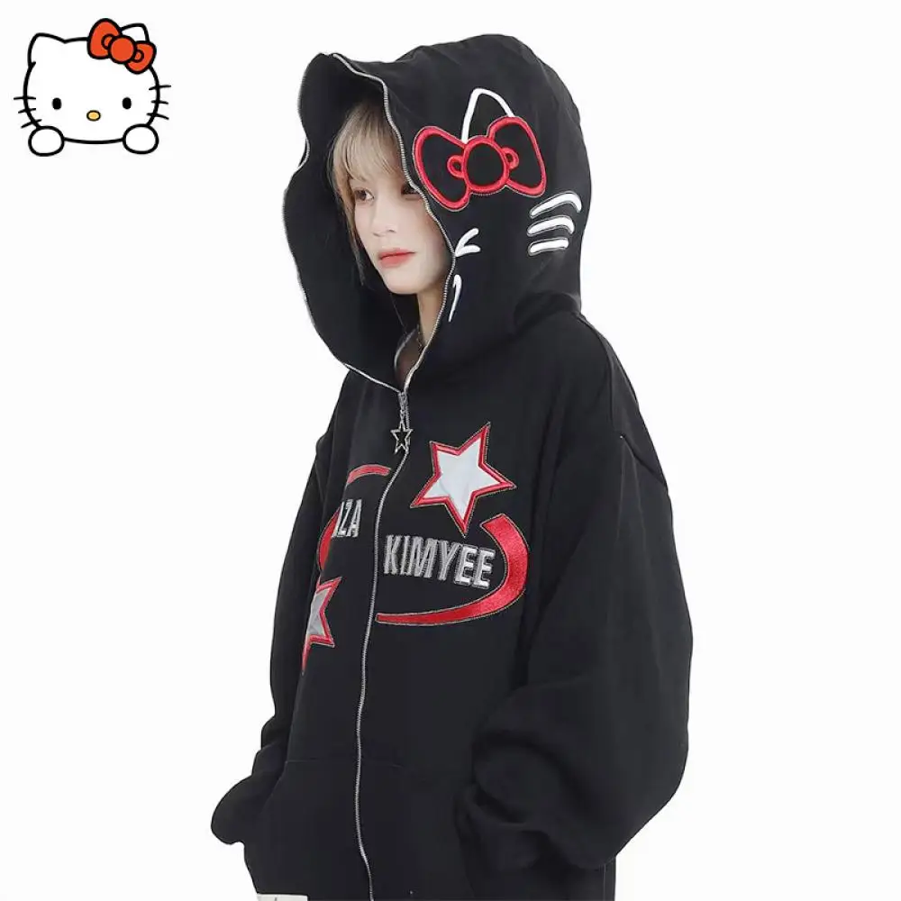 

Y2K Hello Kitty Women Hooded Sweatshirt Cardigan Cotton Couple Outfit Sanrio Kawaii Anime Autumn Winter American Thickened Coat