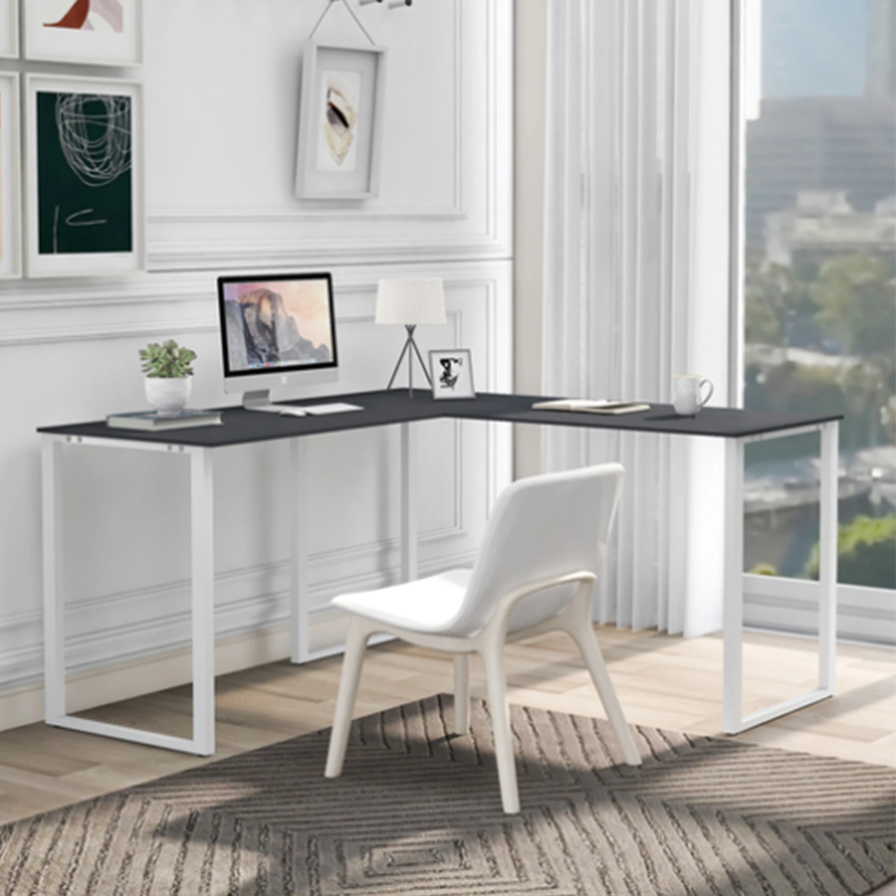 Three Colors L-Shaped Desktop Computer Desk Computer Table PC Desk Rotating Corner Desk & Modern Office Study Workstation