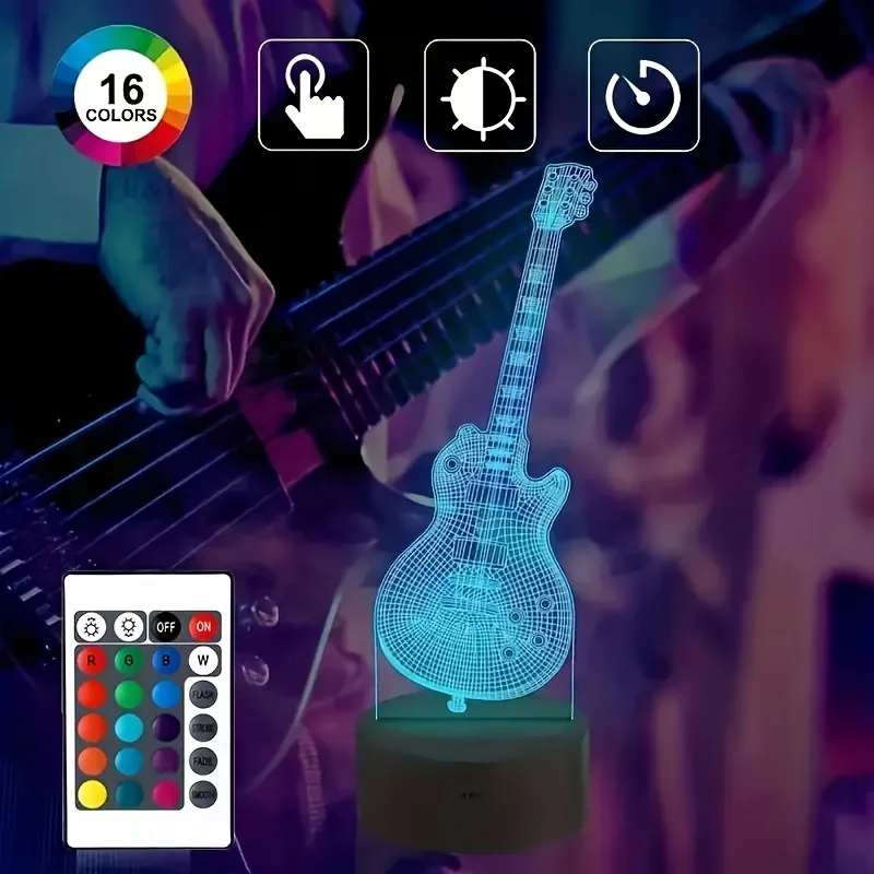 Guitar 3D Lamp Electric Guitar 3D Night Light with Remote Control 7Color Smart Touch Cool Xmas Birthday Gift for Musical Lovers