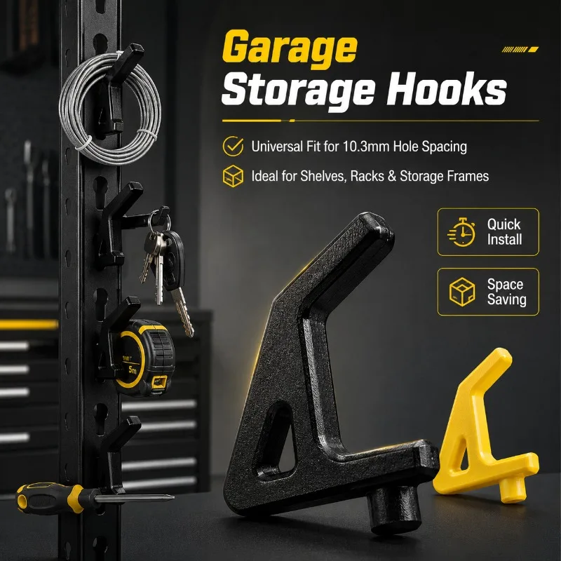 10.3mm Hole Spacing Shelf Hooks 5-20PCS, Durable Plastic Garage Storage Rack Auxiliary Hangers, Black or Yellow