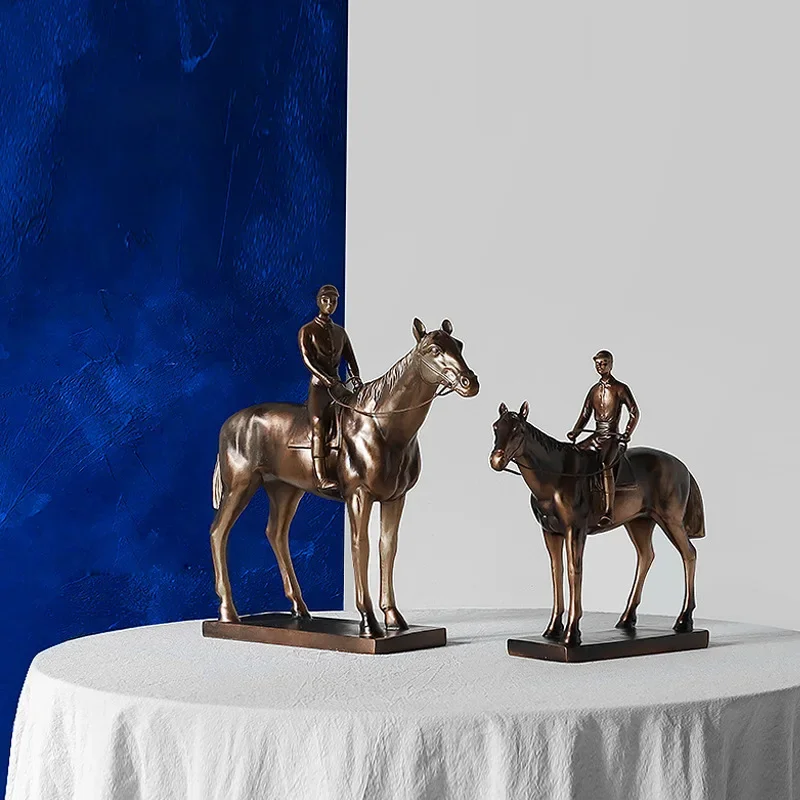 Resin Crafts Character Riding Horse Equestrian Sports Figure Handicraft Sculpture Decorative Figurines Decoration Accessories