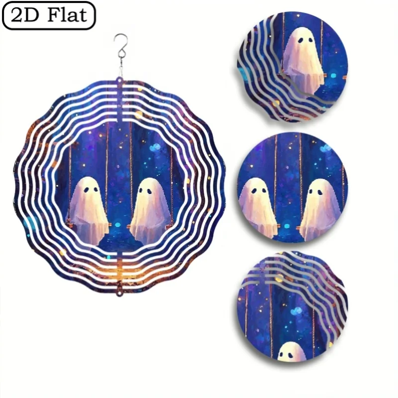 CIFBUY Two Cute Ghosts Starry Sky Wind Spinner Metal Hanging Ornament 3D Rotating Decor for Outdoor Yard Garden Patio