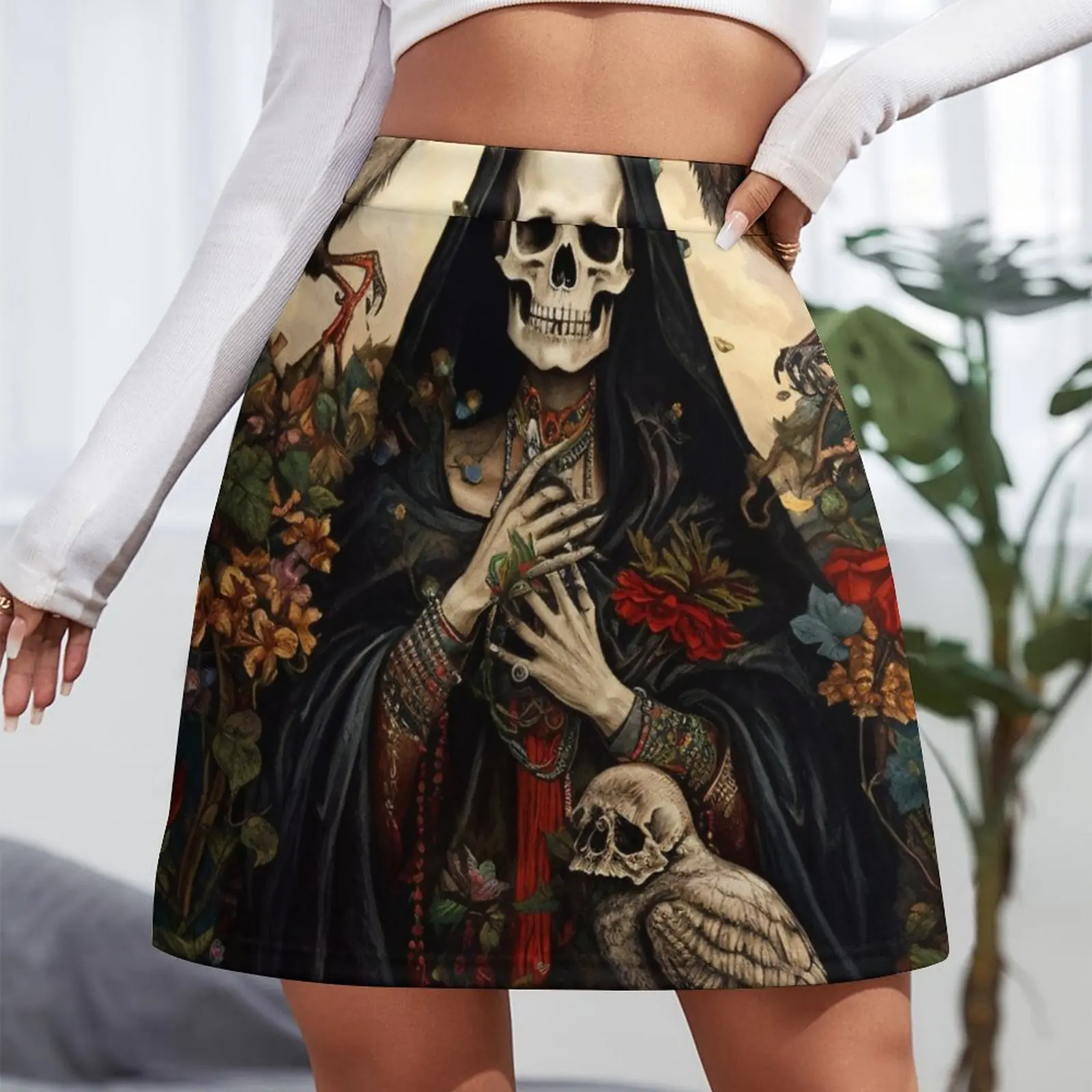 Nuestra Se?ora de la Santa Muerte Mini spódniczka spodnie spódnica damska suknie wieczorowe koreański styl