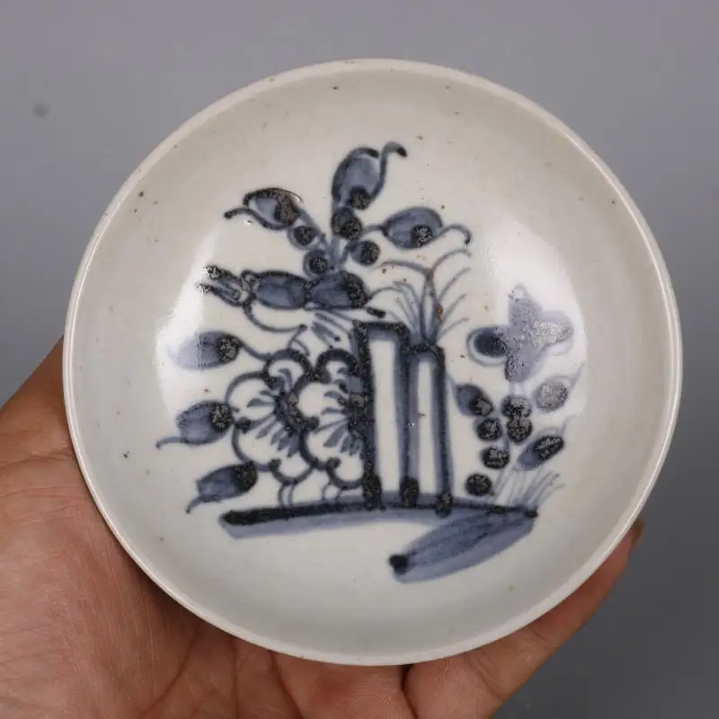 Chinese Qing Kangxi Blue and White Porcelain Flowers Design Plate 3.94 inch