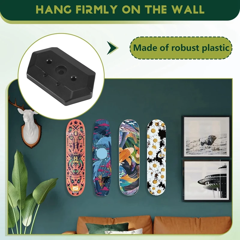 스케이트 보드 랙 3 팩 벽 마운트 스케이트 보드 홀더 스케이트 보드 데크 디스플레이 및 보관을위한 스케이트 보드 옷걸이