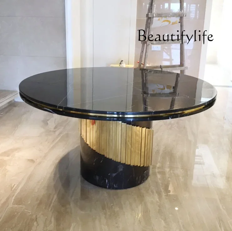 

Designer style high-end fashionable household Nordic Style Natural Marble Stainless Steel round Table