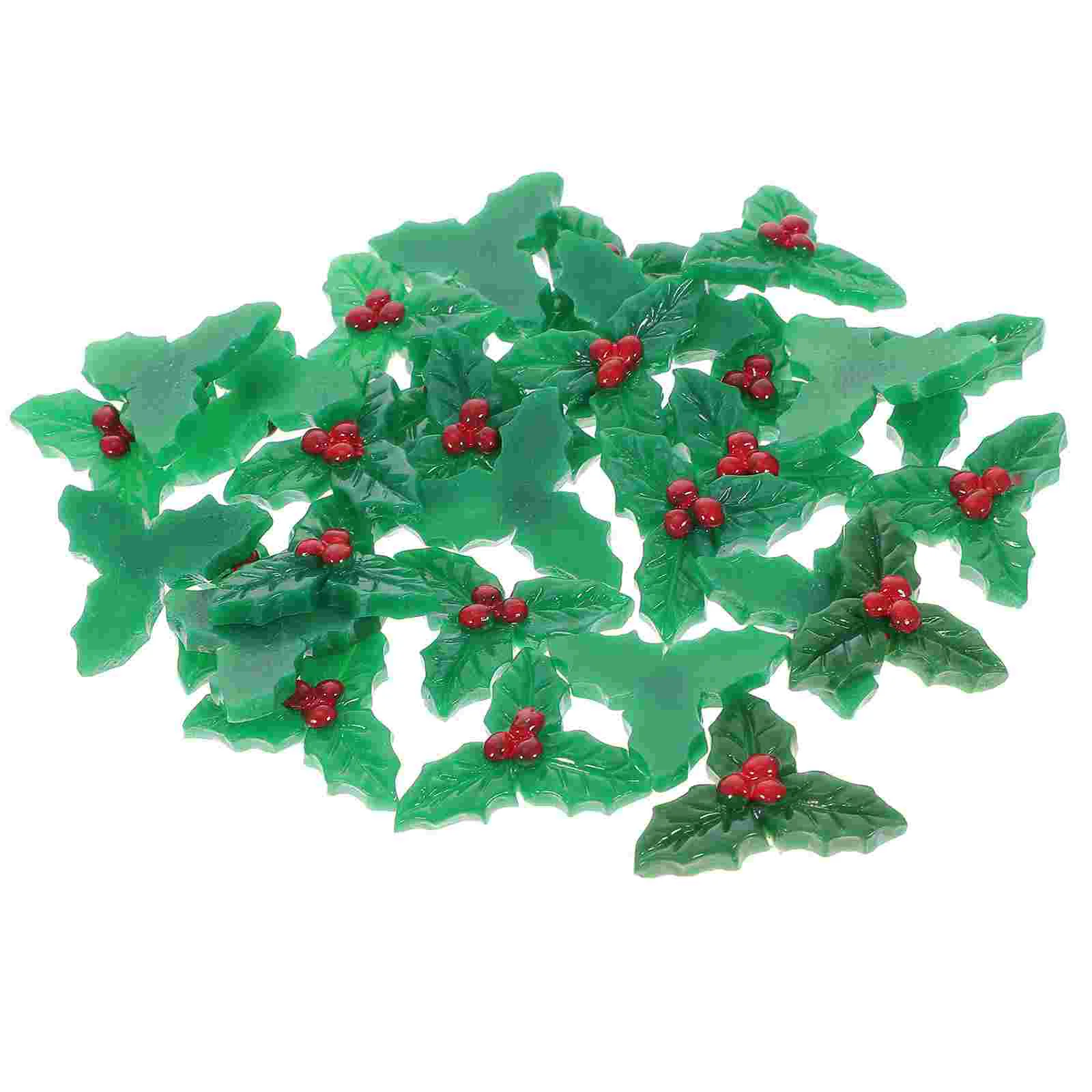 

30 Pcs Christmas Micro Landscape Festive Decorations Holly Berries Decors Mini Ornaments Leaves Resin Xmas Wreath Accessory Set