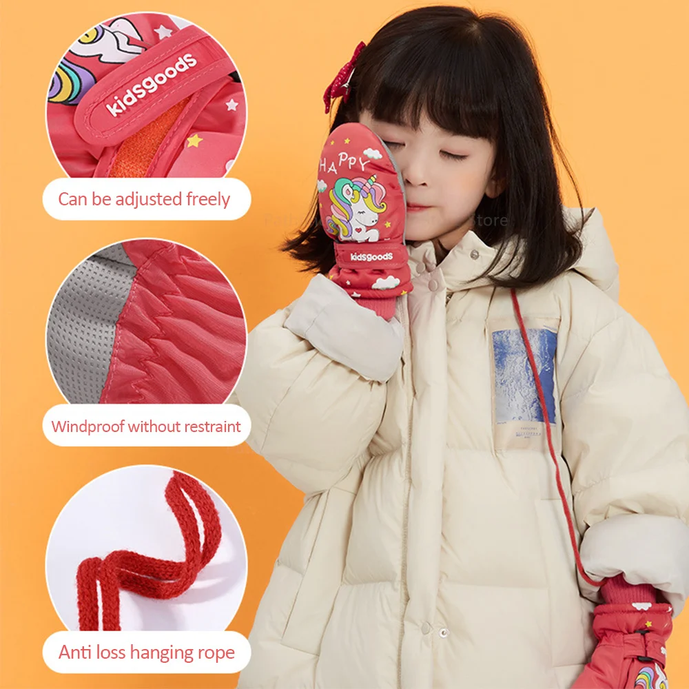 Children's Ski Gloves Winter Waterproof Ultralight Thicken Gloves for Boys Girls Outdoor Snowboard Gloves Toddler Winter Gloves