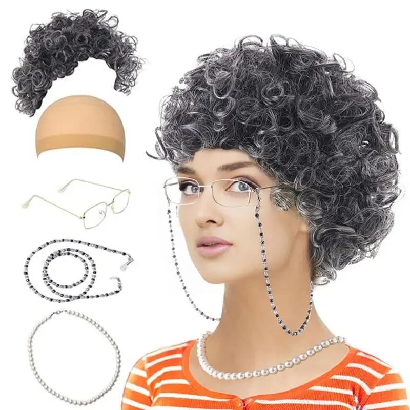 2025 Neue 100 Tage Schultage Cosplay Kostüm Set Kids Old Lady Kostümzubehör 5pcs