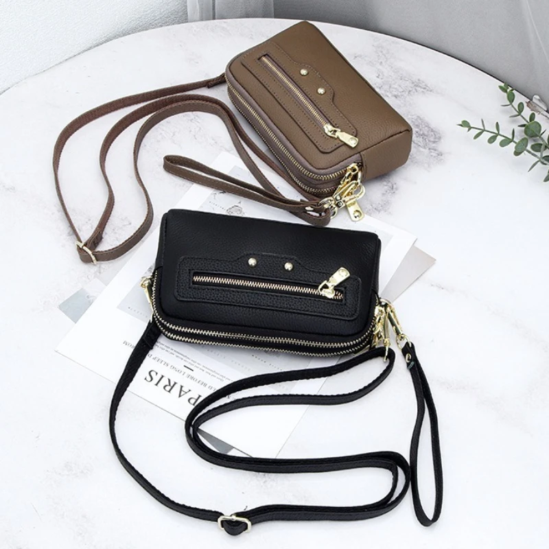 

Multifunctional Genuine Leather Crossbody Bags Wristlet Strap Cell Phone Pouch Purses Small Crossbody Bag Handbag for Women