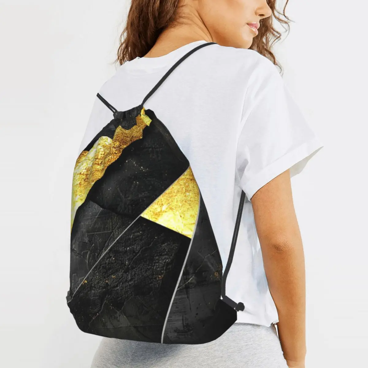 Luxurious Golden And Brushed Black Backpacks Fashion Drawstring Bags Shoes Bag Book Bags for Man Woman School
