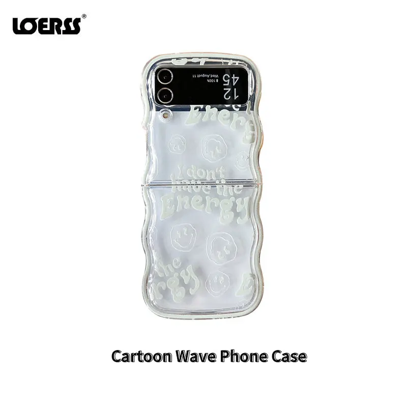 

LOERSS Cartoon Wave Phone Case for Samsung Galaxy Z Flip 3 4 5 TPU Love Bracelet Shockproof Soft Cover Clear Folding Phone Case