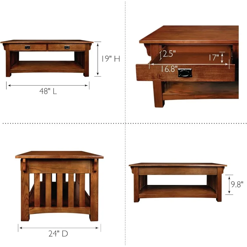 Impeccable Coffee Table for Living Room, Two Drawers and Shelf, Made with Solid Wood, Medium Oak Finish