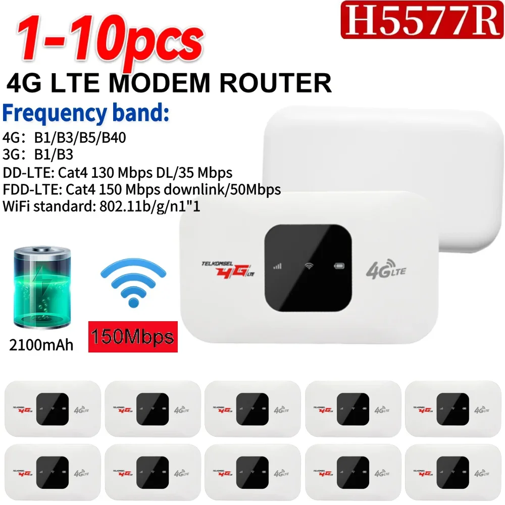 

H5577R 4G Lte WiFi Router Wireless 150Mbps Hotspot with SIM Card Slot Chip Portable Modem 2100mAh Mini Mobile Hotspot Plug&Play