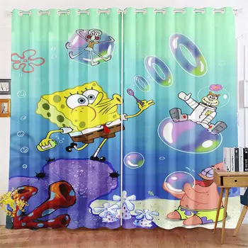 卡通窗簾 兒童3D印花 黃色海綿寶寶 臥室客廳窗戶遮光隔間風格家居裝飾 10 最佳銷售 兒童房窗簾 - №2