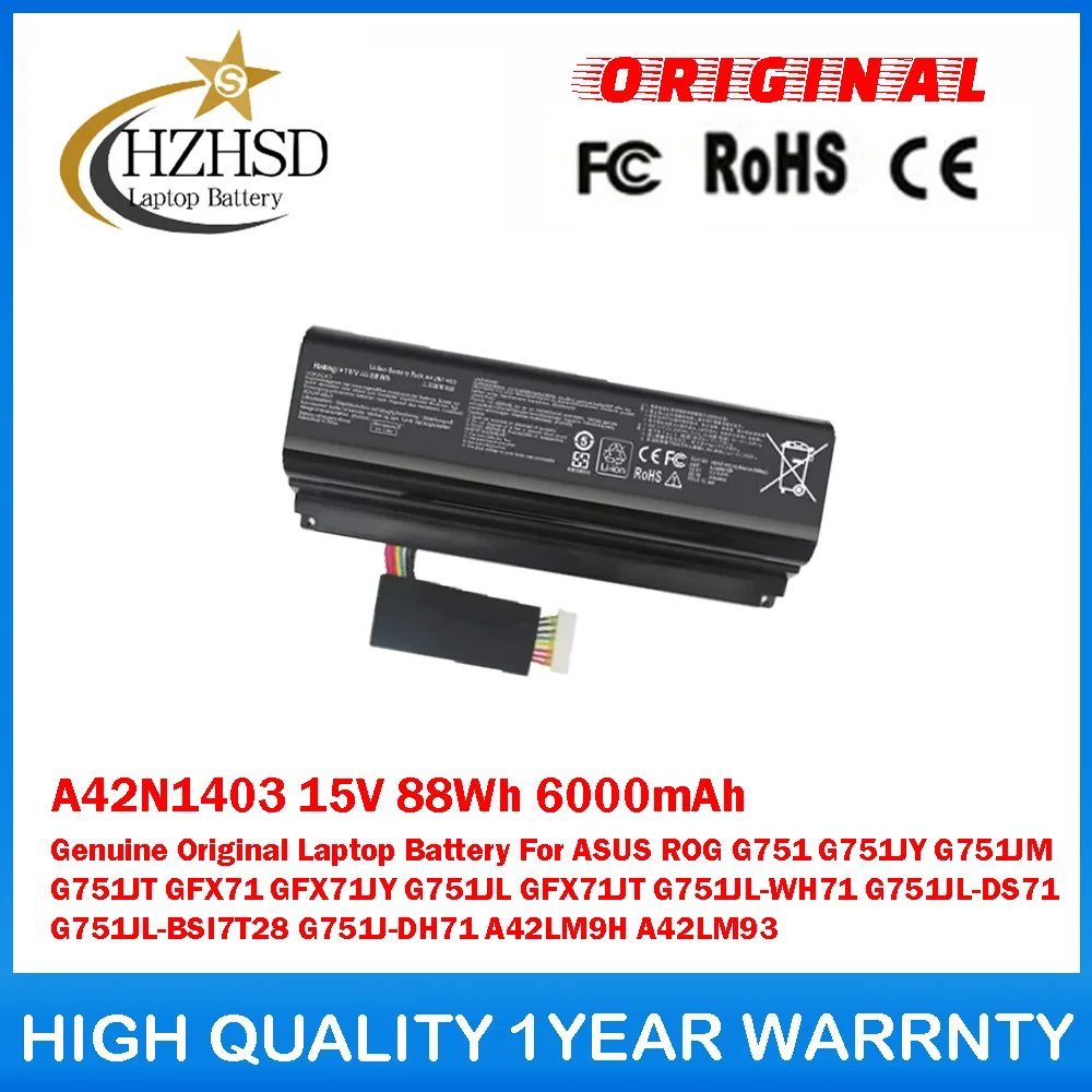 

A42N1403 15 В 88 Втч 6000 мАч Оригинальный аккумулятор для ноутбука ASUS ROG G751 G751JY G751JM G751JT GFX71 GFX71JY G751JL GFX71JT