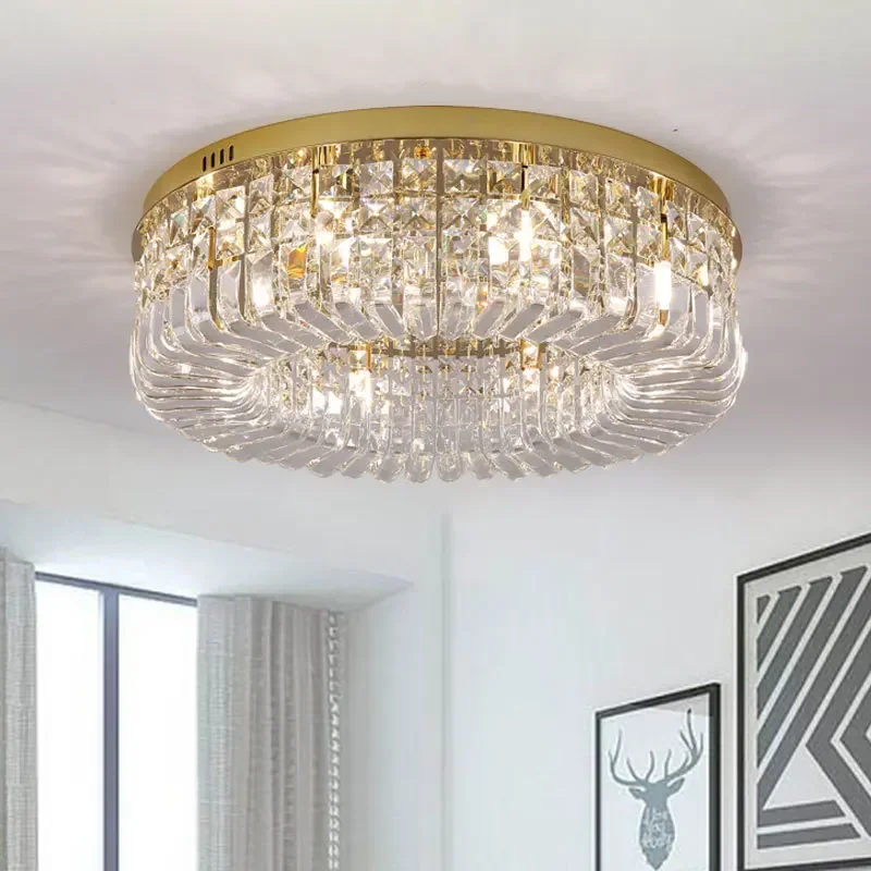 Imagem -02 - Golden Modern High Ceiling Light Luxo Lâmpada de Cristal para Sala de Jantar Quarto Escritório Casa Sala de Estar Villa Interior k9 2023