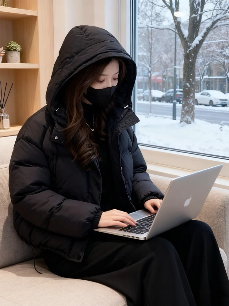 

Women's Hooded Thiened American Cotton Jaet Winter New Korean Version High Sensation Loose Color Warm Cotton Coat