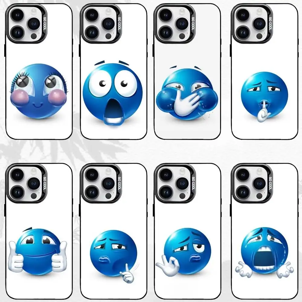 

B-Blue Emoji Phone Case For iPhone17,16,15,14,13,12,11 Plus,Pro Max Black Matte Shockproof Cover