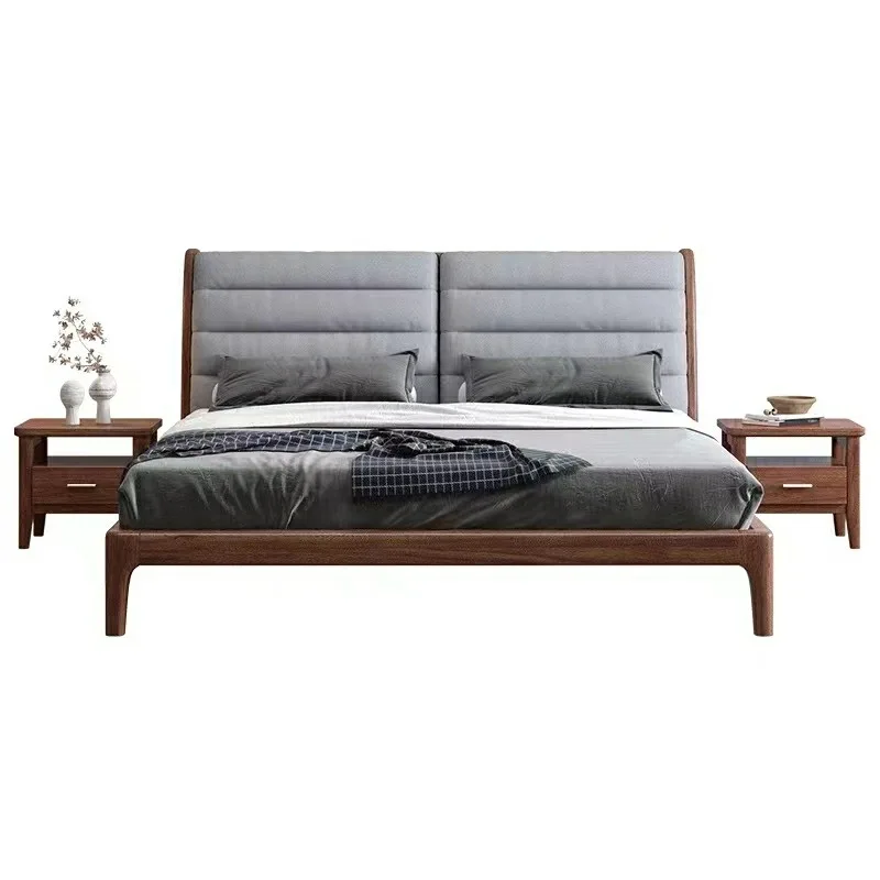 

Орех 1,8 метра современная простая главная спальня Nordic 1,5 метра мягкая сумка для двуспальной кровати из чистого массива дерева