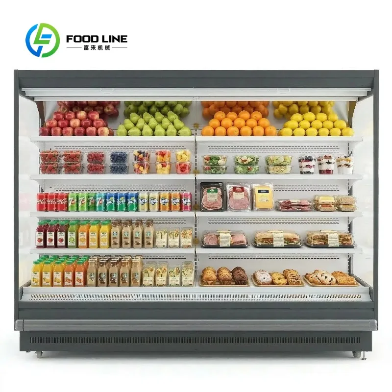

Supermarket Refrigerated Display Case Customized Multideck Open Chiller Air Curtain Cabinet For Fruit Vegetable Beverage Dairy