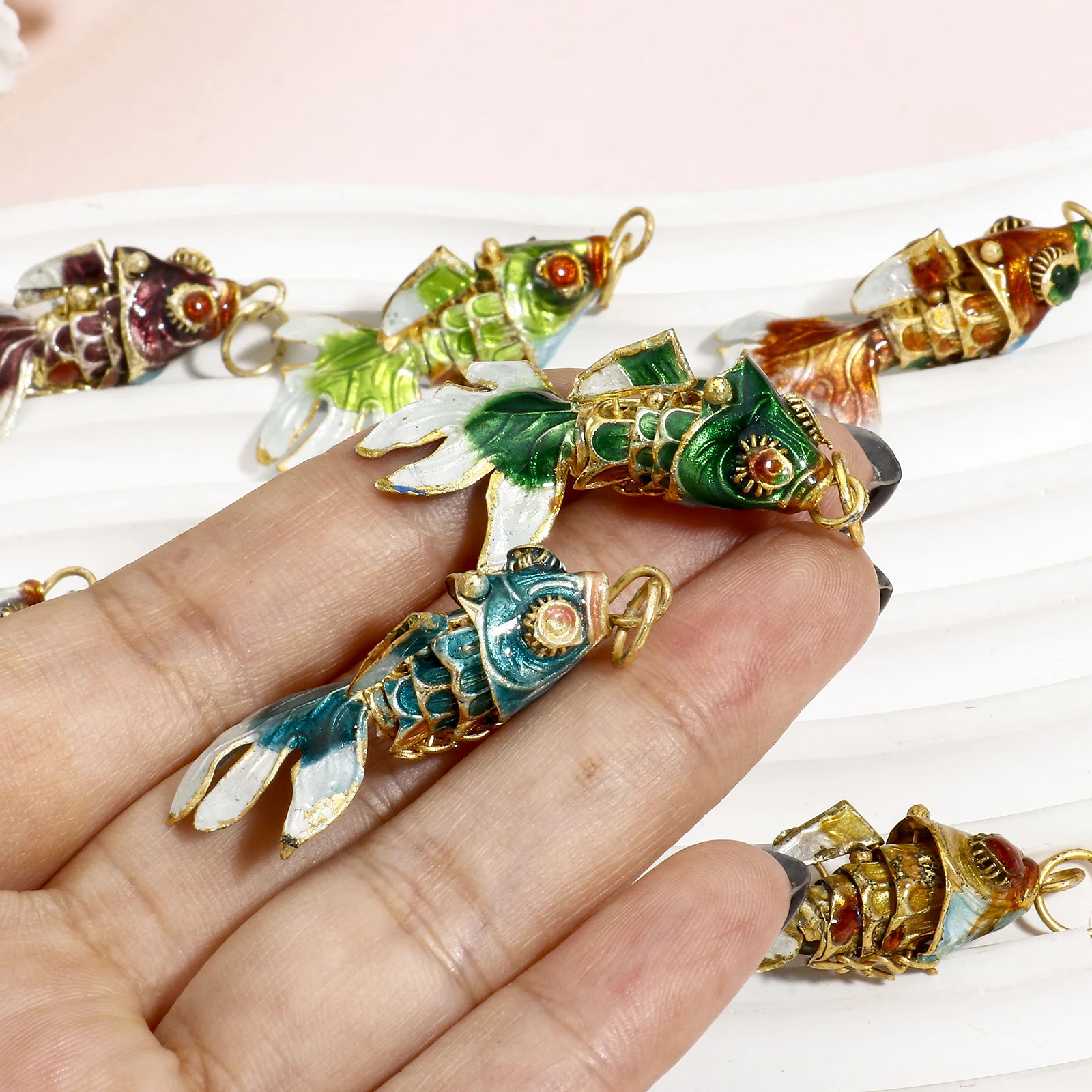 1PC Exquisite Copper 3D Goldfish Charms Jewelry Making Multicolor Movable Ocean Animal Enamel Pendants Necklace DIY 4.5 x 2cm