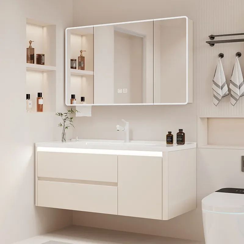 Bathroom Cabinet with Ceramic Integrated Basin and Toilet Drawer Induction Washbasin Combination Honeycomb Aluminum