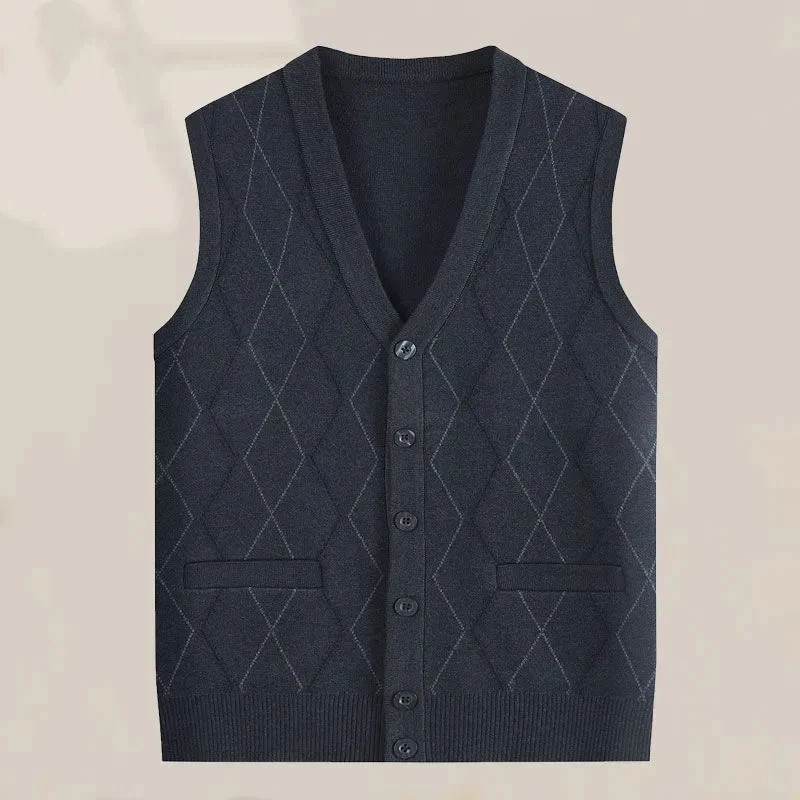 

Мужской осенне-зимний теплый жилет для пожилых людей среднего возраста, свитера для пожилых людей, вязаный утолщенный бархатный жилет, кардиган