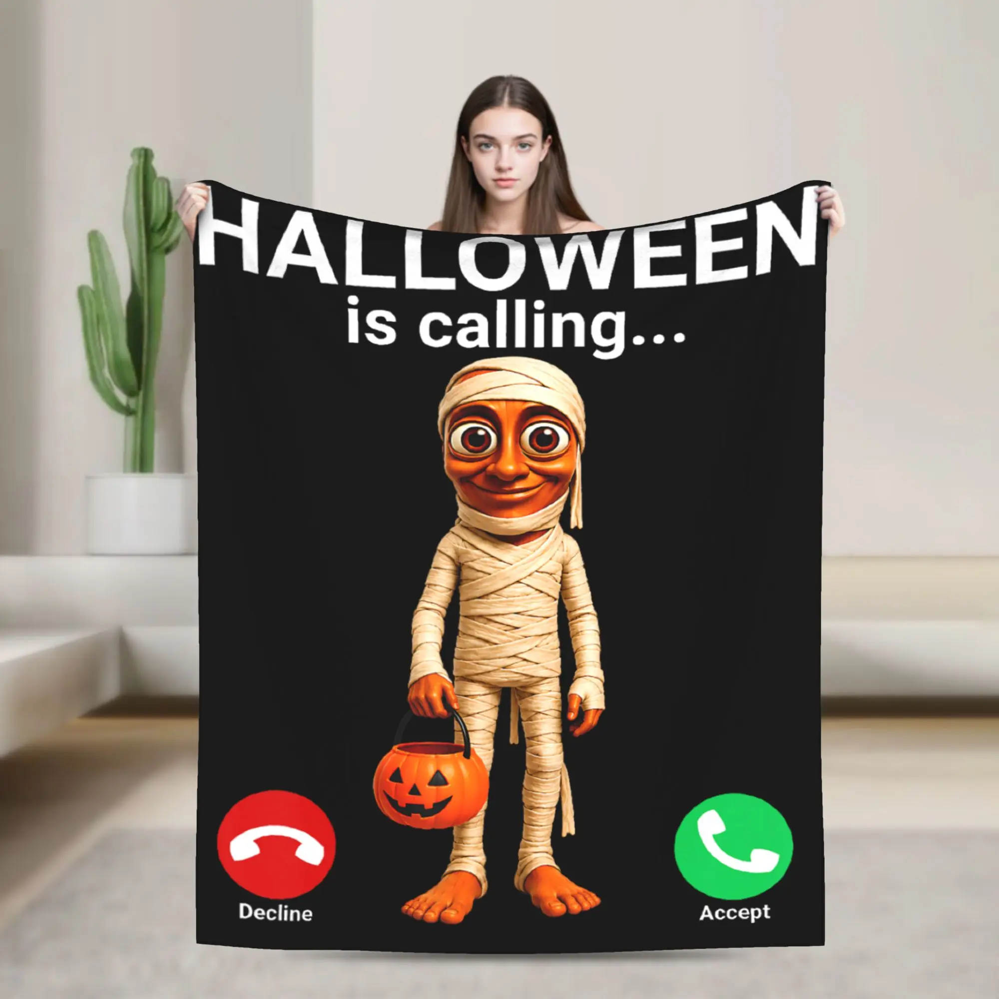Halloween Tung Tung Tung Sahur Blanket Girls  Flannel Throw Blanket For Living Room Super Soft Custom Quality Bedspread Gift