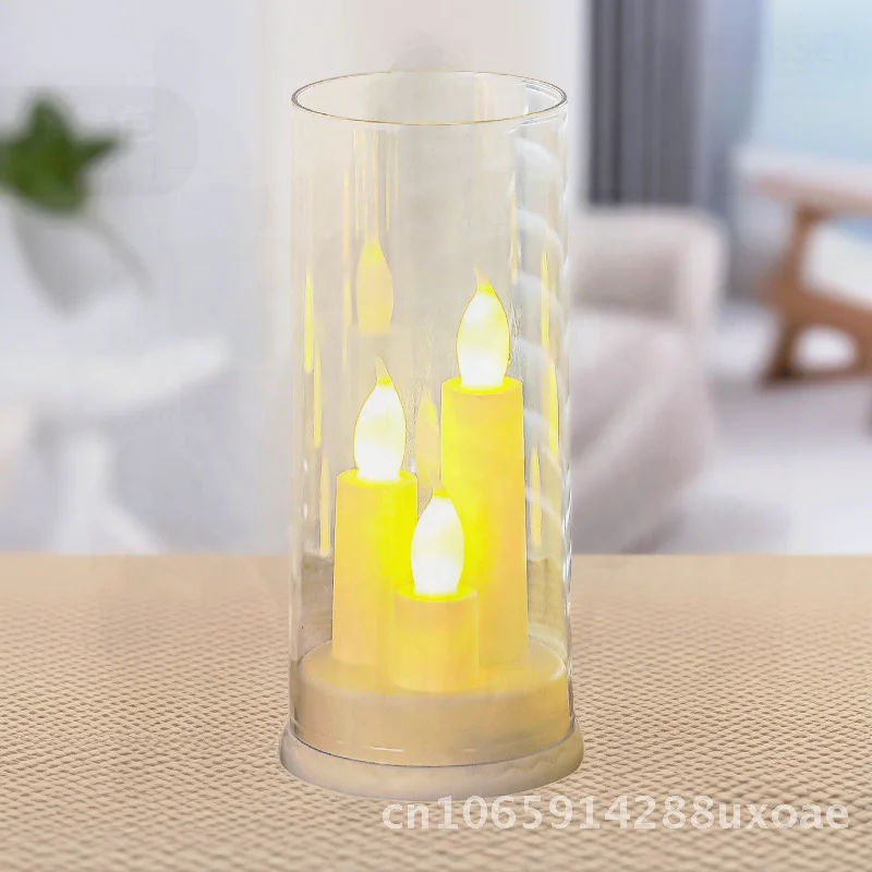 

LED Acrylic Glass Wax Candle Lamp Three-Wick Electronic Candlestick for Wedding Romantic Atmosphere Lighting in White Beige Gold