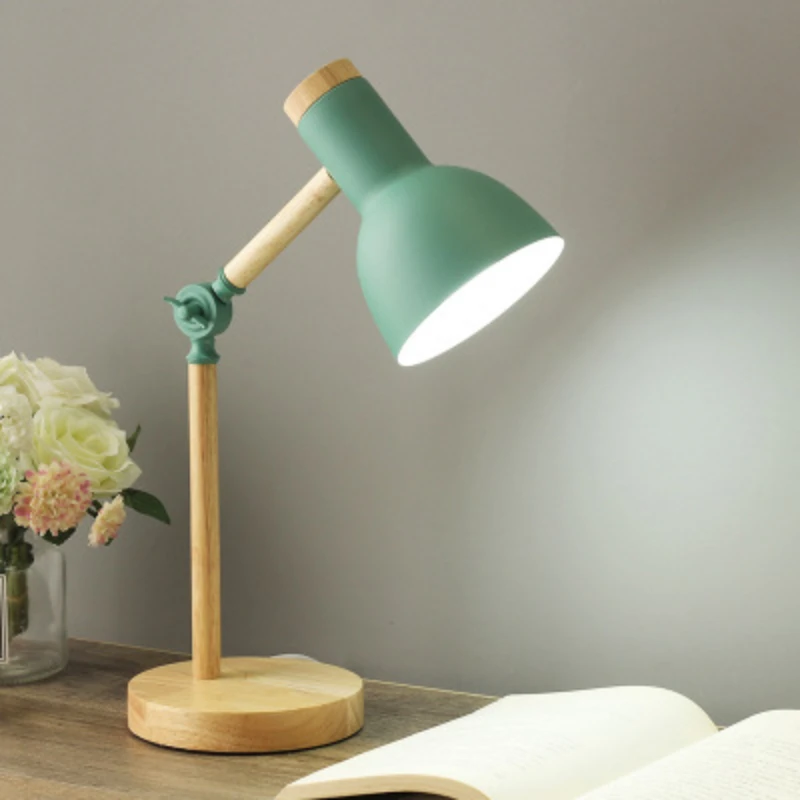 

Modern Wood Table Lamp 3 Colors Dimmable Bedside Lamp Free Height Adjustment Eye-Protecting for Office Home Study Desk Green