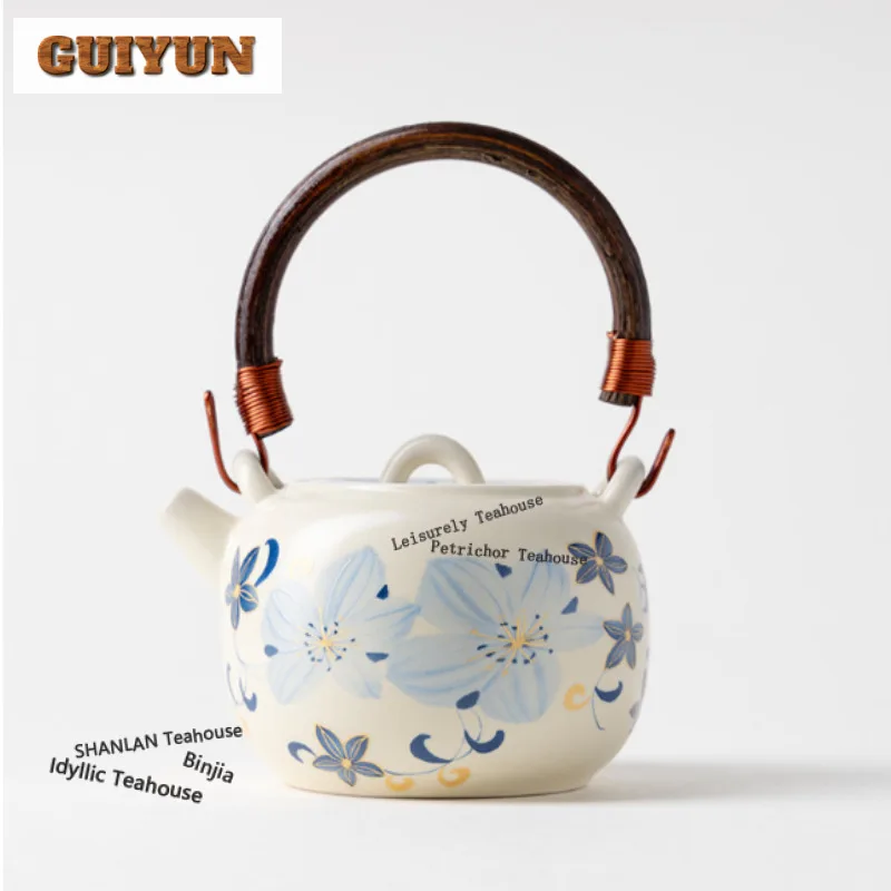 

200ml Hand Painted Lily Lifting Handle Teapot Handmade Tea Infuser Pot Tea Soaking Kettle With Filter Chinese Tea Set Ornaments