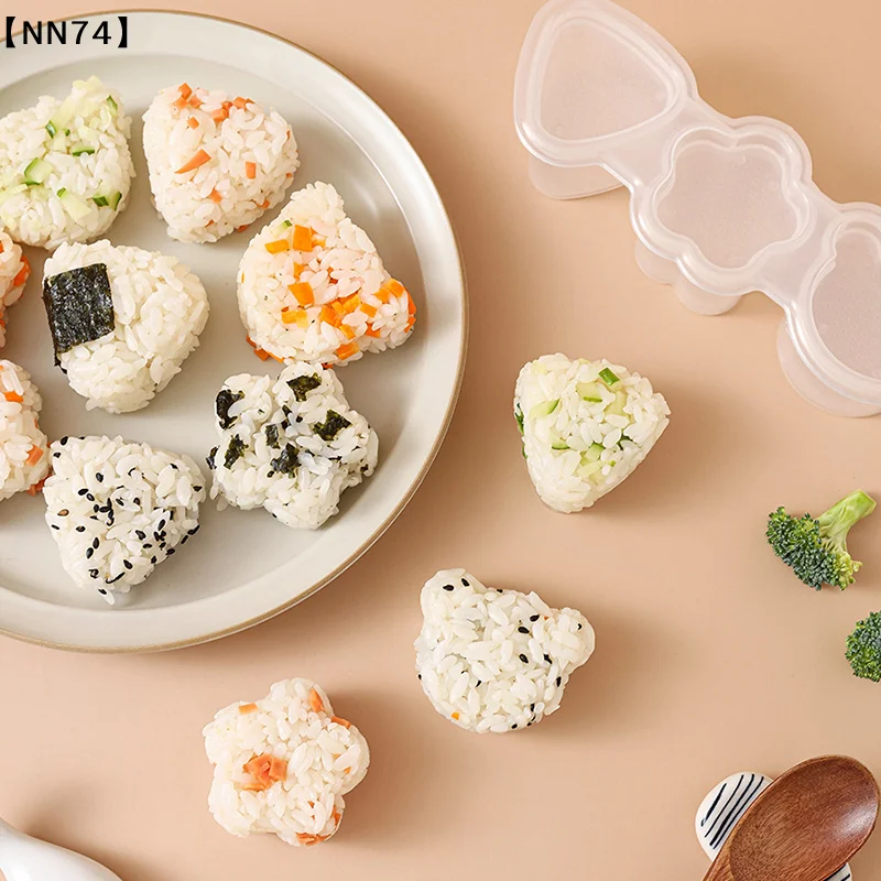 【NN74】New Cute White 3 Grid Sushi Mold Bento Rice Ball Sushi Tool Set Seaweed Rice Ball Pressed Mold Bento Tool Kitchen Utensil