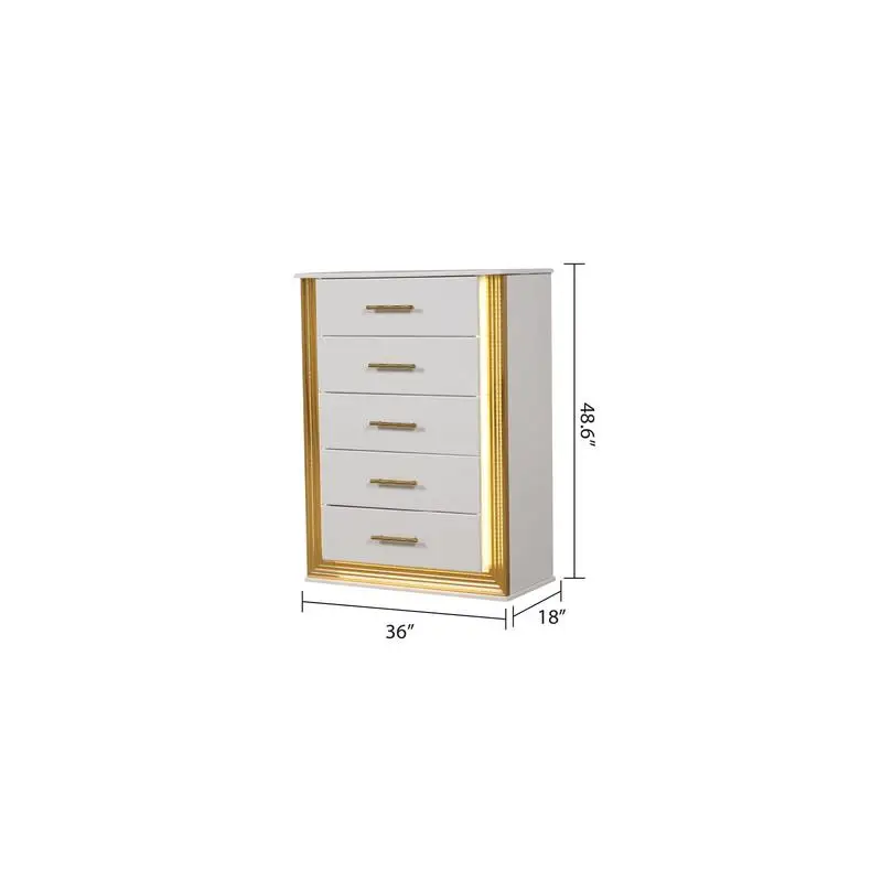 خزانة معاصرة ذات 5 أدراج مصنوعة من الخشب مع لمسة نهائية ذهبية، وأثاث تخزين لديكور المنزل الحديث #2