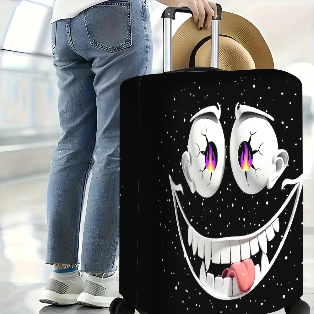 1pc Spooky skull and flaming eyes luggage cover. Fits 18–32-inch suitcases; perfect for Halloween decorations