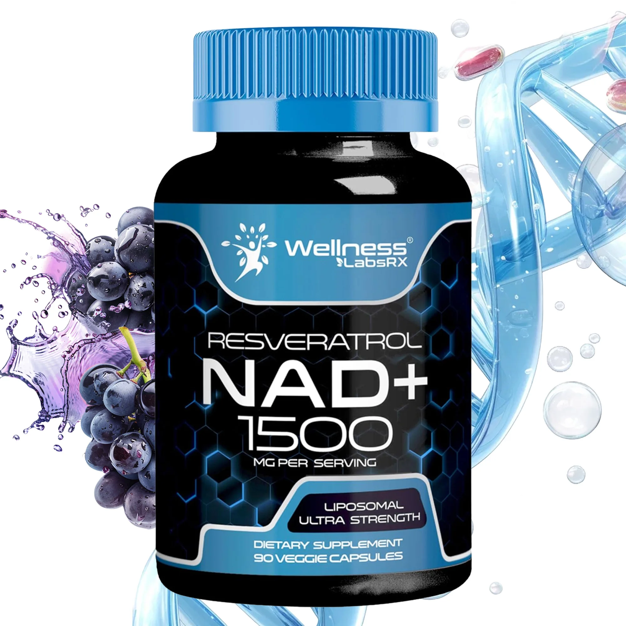 NAD+ Resveratrol Supplement - Anti-Aging, Energy Boost, Cell Repair, Skin Health, Brain Cognition - Provides Sustained Vitality