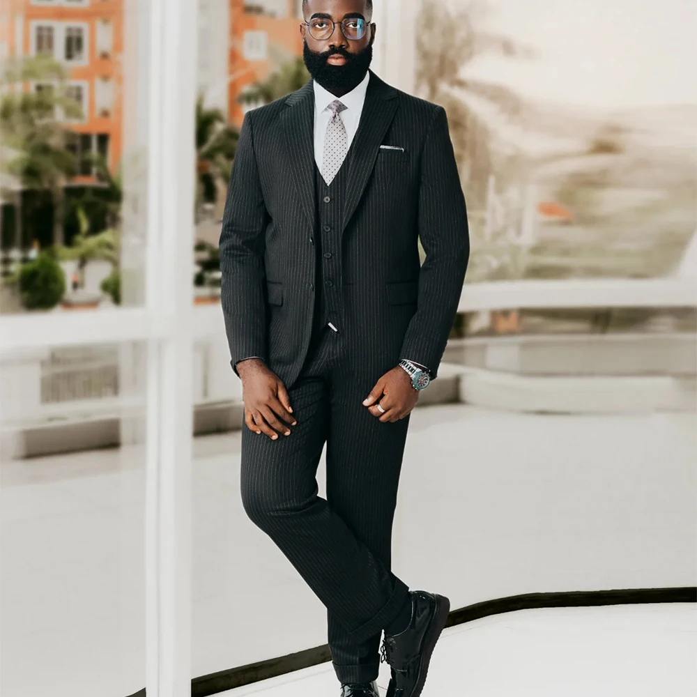 

Men's Suit Pinstripe Notched Lapel Two Buttons Groom Single Breasted Wedding Guest Party Suits Evening Men Jacket Customized