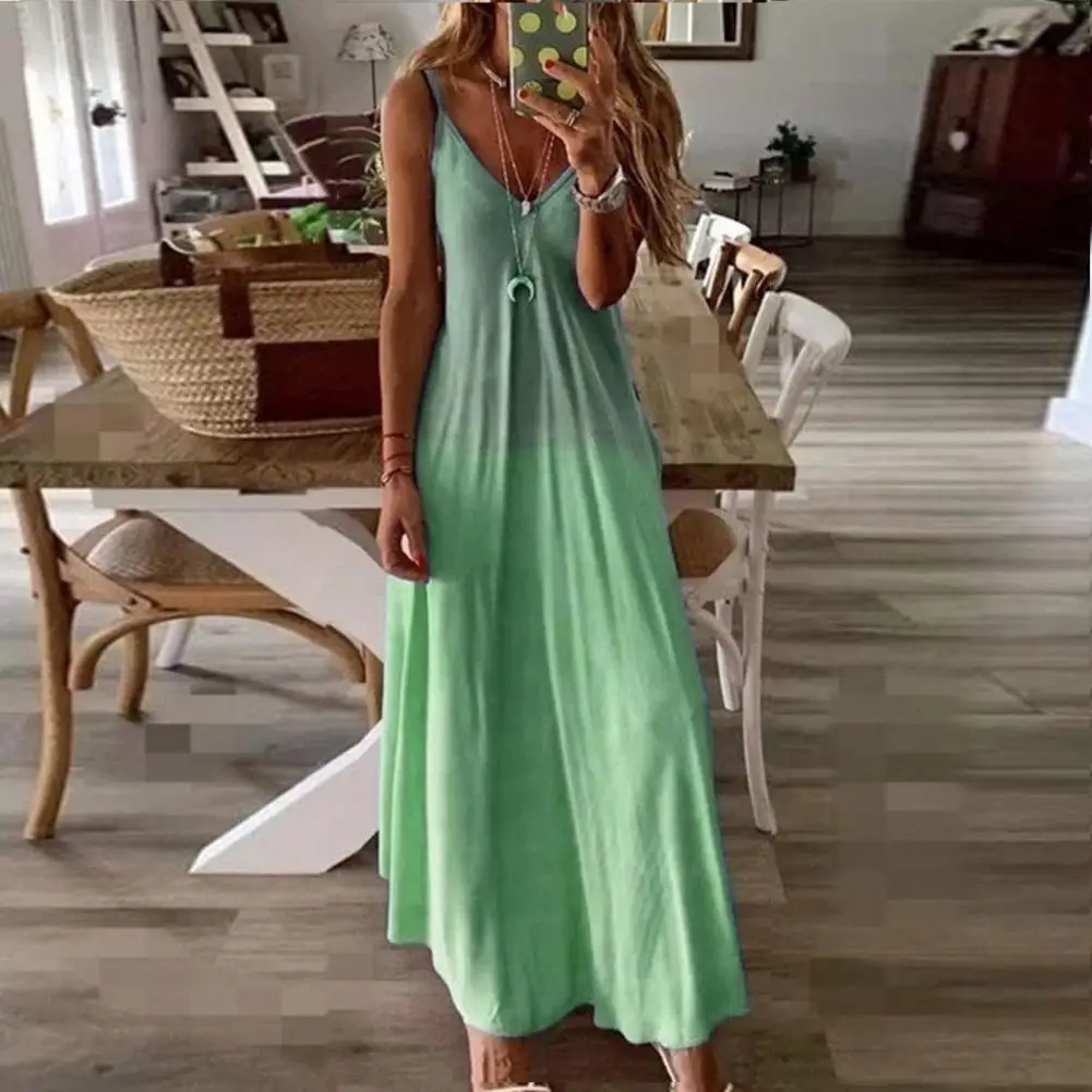 Vestido sin mangas con tirantes finos para mujer, vestido Sexy con cuello en V, Color degradado, corte en a suelto, ropa femenina de verano