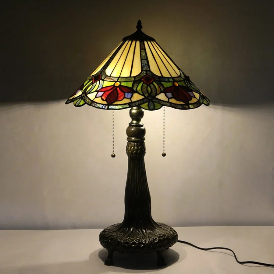 European 16-inch retro desk lamp stained glass bead cone flower handmade desk lamp flexible LED environmentally friendly AC desk
