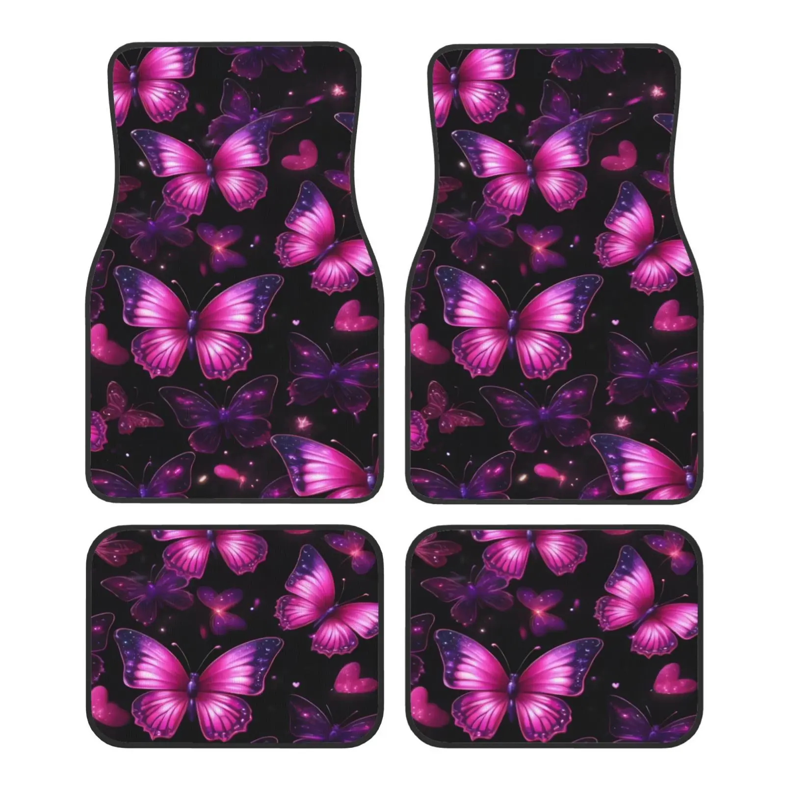 

-- Comfortable Crystal Velvet Car Floor Mats Four-piece Set Butterfly Pattern Print Double Layer Composite Craft Foot Feel Comfo