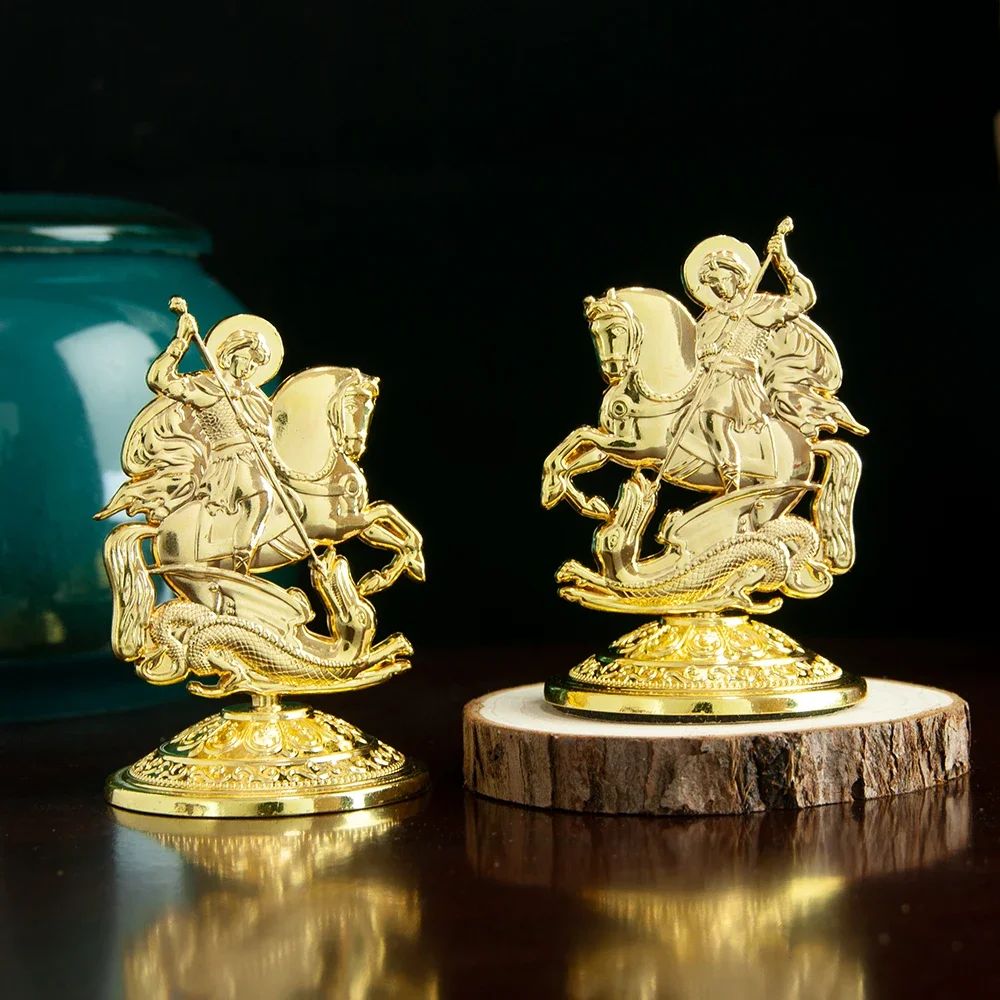 HTISOK Orthodox Myth George  Gold Plated Religion Gift Box Church Home Table Stand Religion Statue