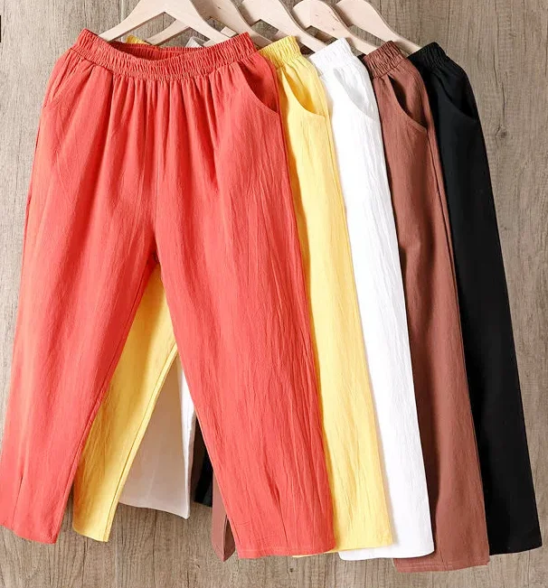 Haren Pants Women Spring Summer Loose Pocket Fitting Ankle Pants Casual Pants Plus Size Carrot Pant