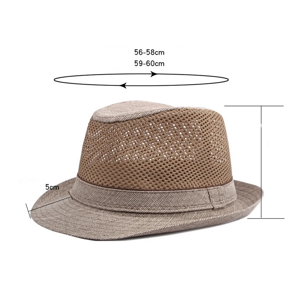 Summer Men Sun Hats Panama Caps Polyester Splicing Mesh 56-60cm Small Brim Jazz Style Outdoor Beach Sunshade Fedoras TY0181