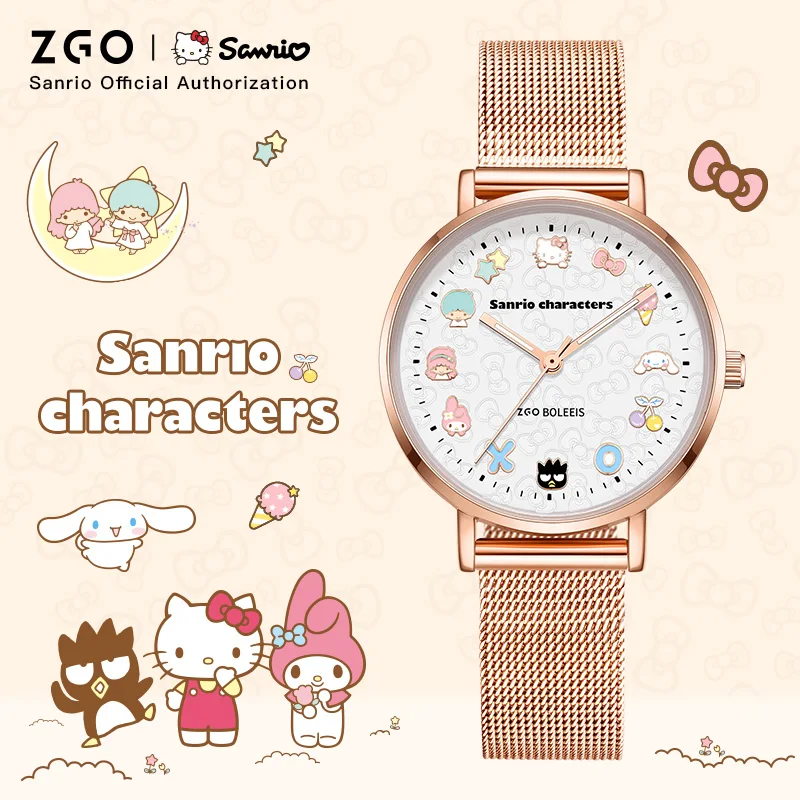 ZGO x Sanrio Hello Kitty Kids Watch Girls\' Fashion Steel Band Ladies\' Watch Waterproof Quartz Watch Gift 2081