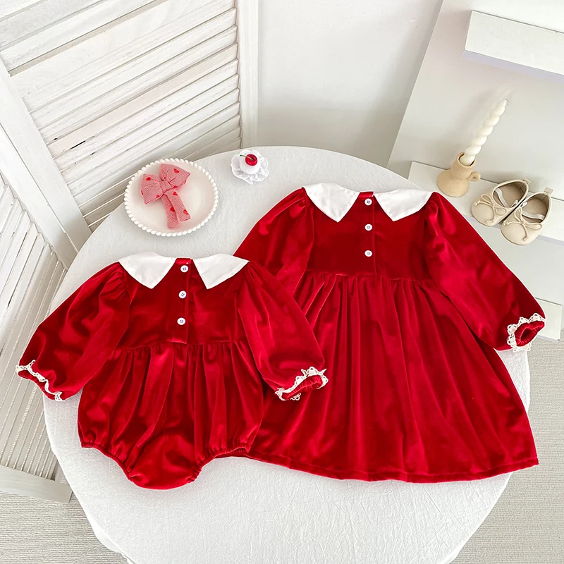 Baby Mädchen Roter Samt-Body mit Schleife Langarm Neugeborenen Party Geburtstags-Outfit Herbst Weihnachten Süßer Baby-Strampler 0-24M – Detail 18