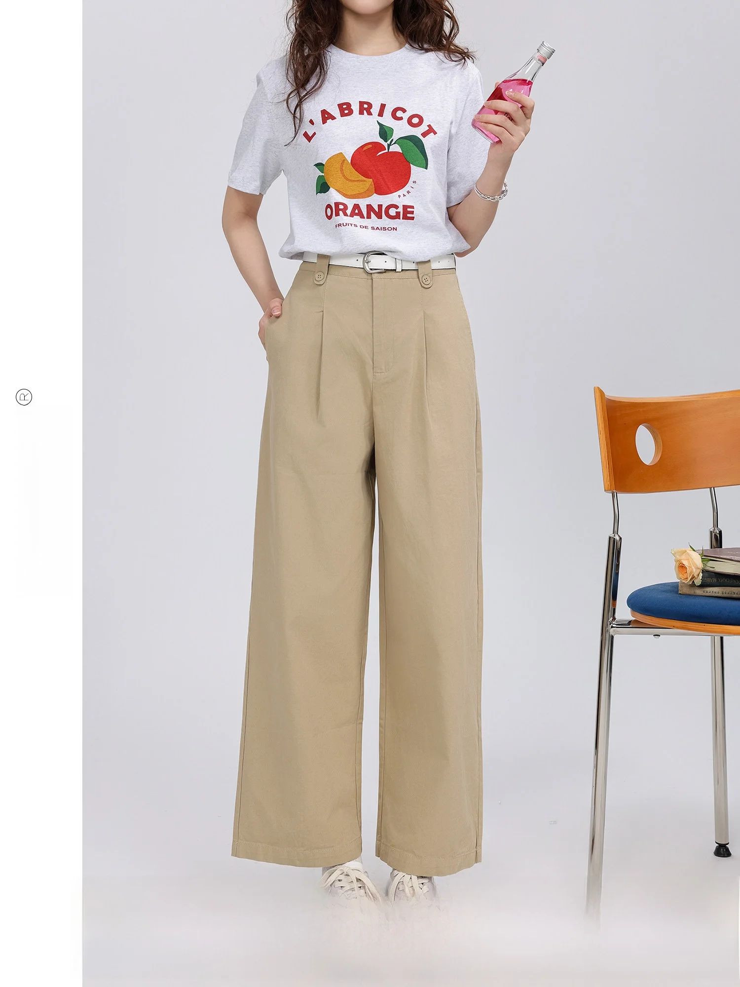 

High Waist Casual Loose Straight Leg Pants Women's Faion Summer 2025 New Simple Match All Cotton Polyester Blend