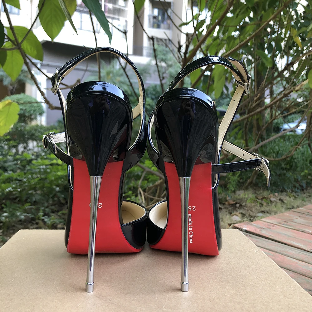 16cm Super Metal High Heels Stilettos Sexy Women Black Pumps Fetish Ankle Strap Show Model Party SM Man Unisex Shoes Size45 46