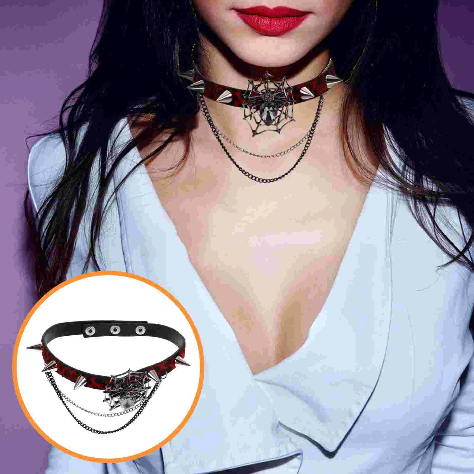 Dark Gothic Style Necklace Spider Web Jewelry Choker Punk Pendant Alloy Studded Halloween for Women Collar Cobwebs