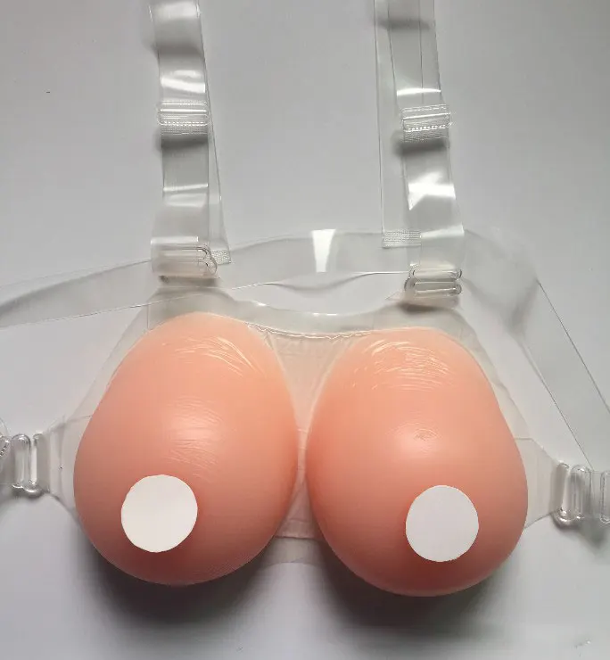 Self-adhesive One-piece Silicone Breast Prosthesis with Adjustable Shoulder Straps Fake Boobs Male CD Crossdresser ladyboy
